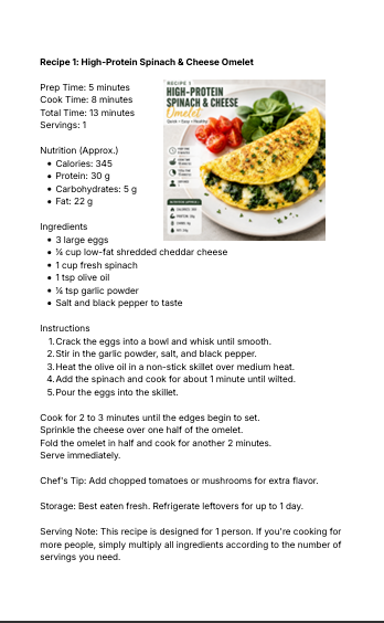 Recipe 1: High-Protein Spinach & Cheese Omelet page